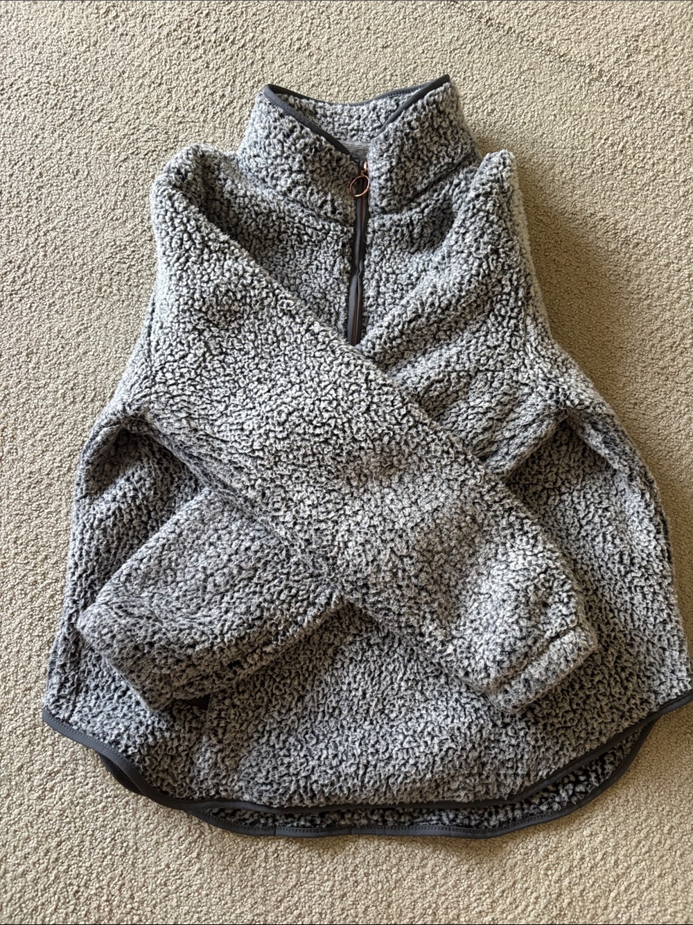 Adrienne Vittadini Gray Sherpa Half-Zip Pullover